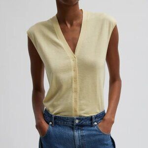 TIBI Cashmere Silk Blend Sleeveless Button Down Sweater Vest Lemon Ice sz Small